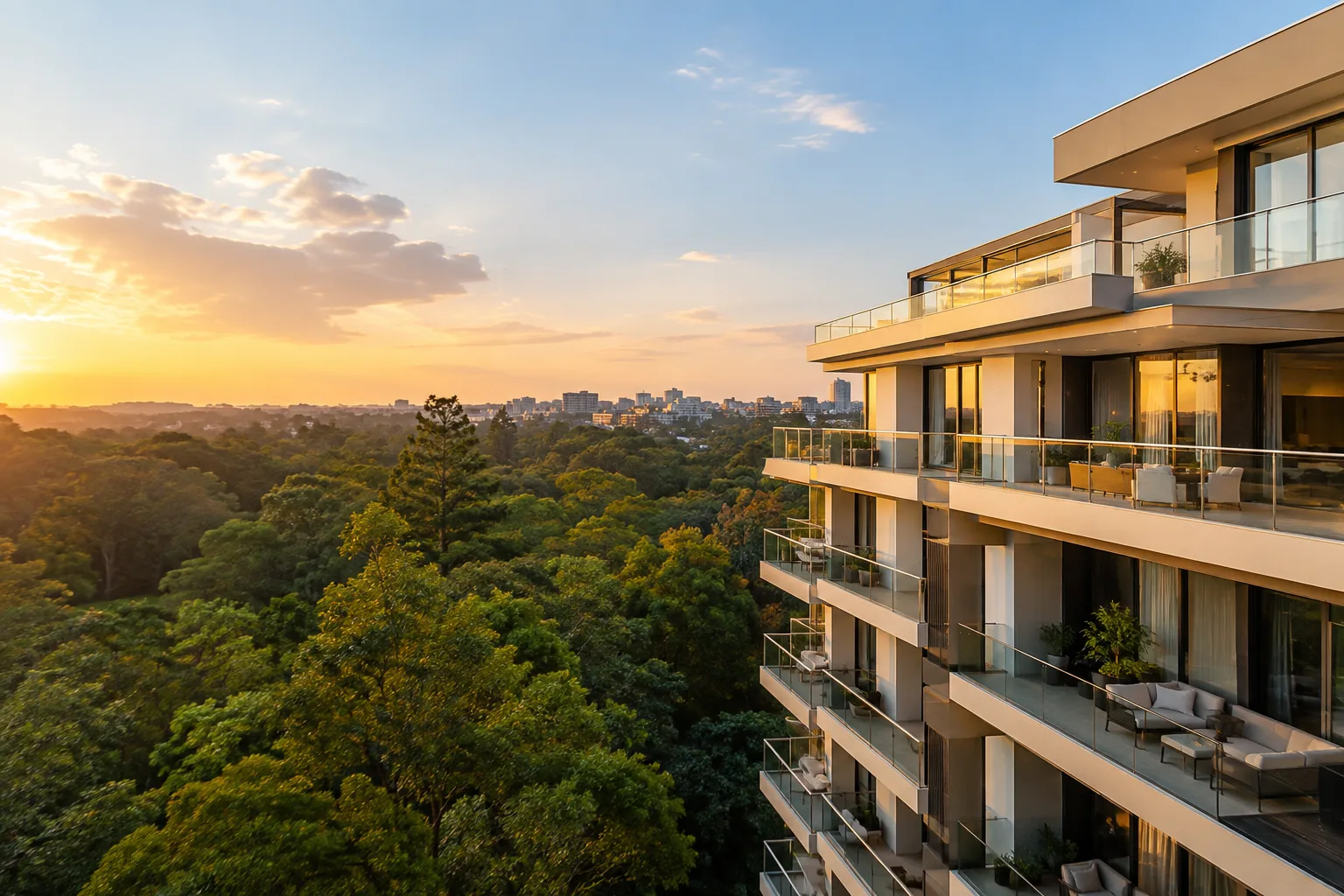 Completed Karura View apartment building in Parklands with balconies facing Karura Forest